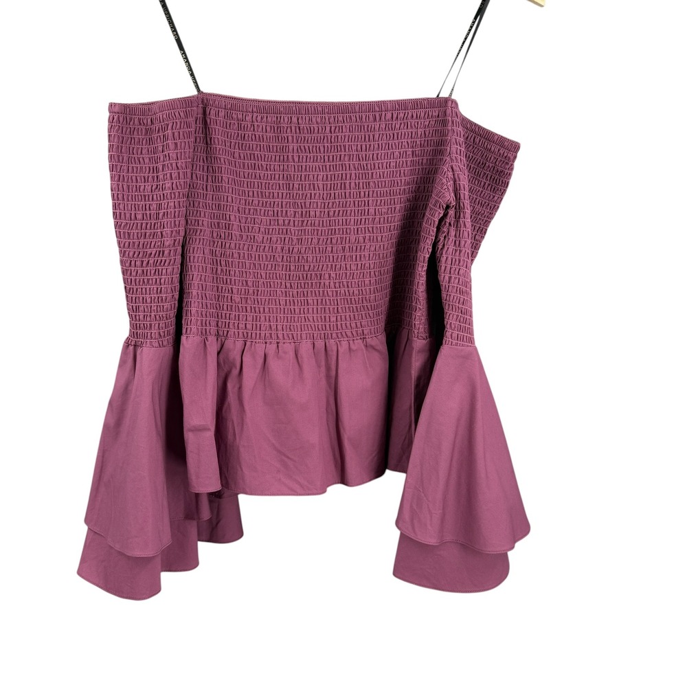 Amanda Uprichard Blouse Pink Smocked Strapless‎ Ruffle Peplum Size Small